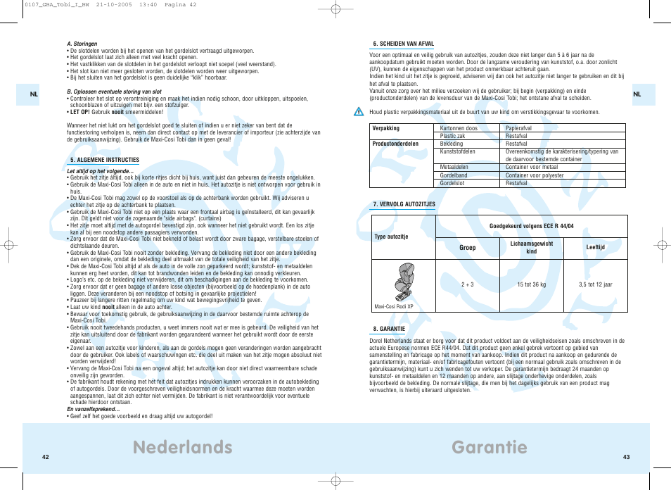 Garantie, Nederlands | Maxi-Cosi Tobi User Manual | Page 24 / 41