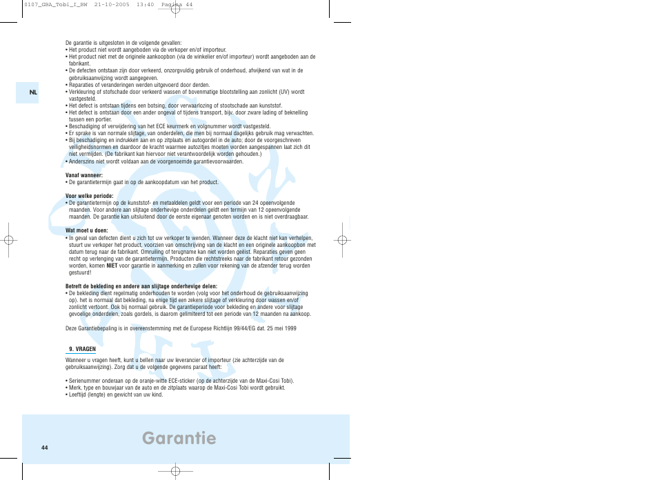 Garantie | Maxi-Cosi Tobi User Manual | Page 25 / 41