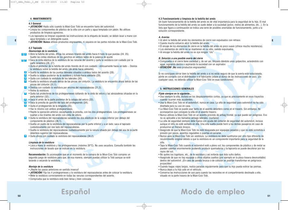 Modo de empleo, Español | Maxi-Cosi Tobi User Manual | Page 29 / 41