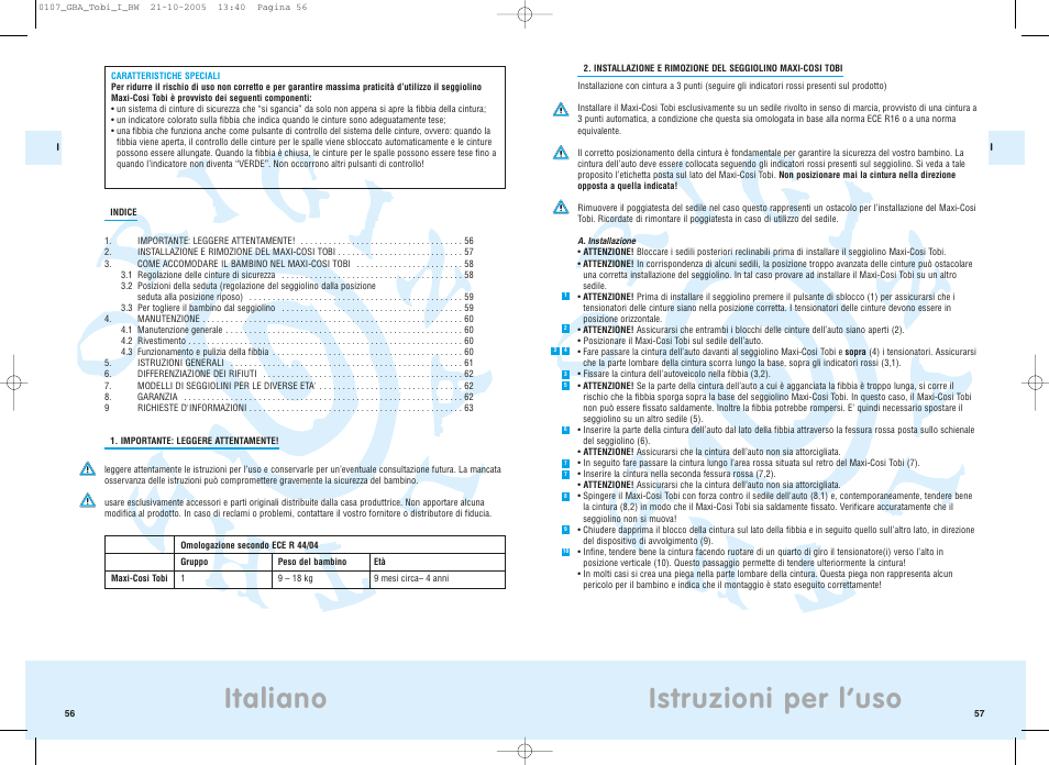 Istruzioni per l’uso, Italiano | Maxi-Cosi Tobi User Manual | Page 32 / 41