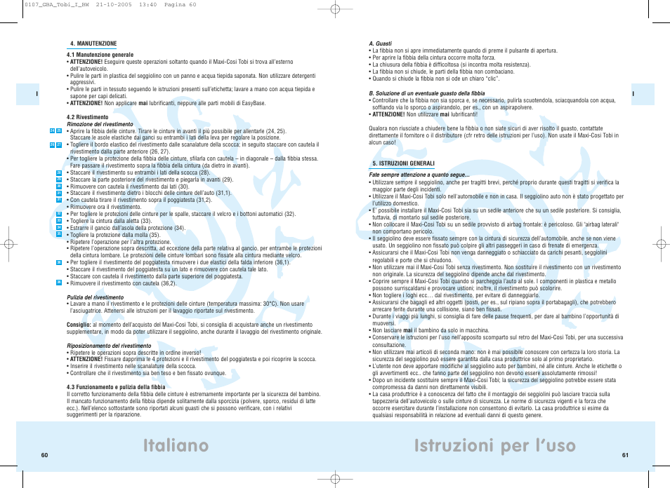 Istruzioni per l’uso, Italiano | Maxi-Cosi Tobi User Manual | Page 34 / 41