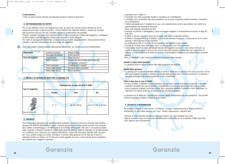 Garanzia | Maxi-Cosi Tobi User Manual | Page 35 / 41