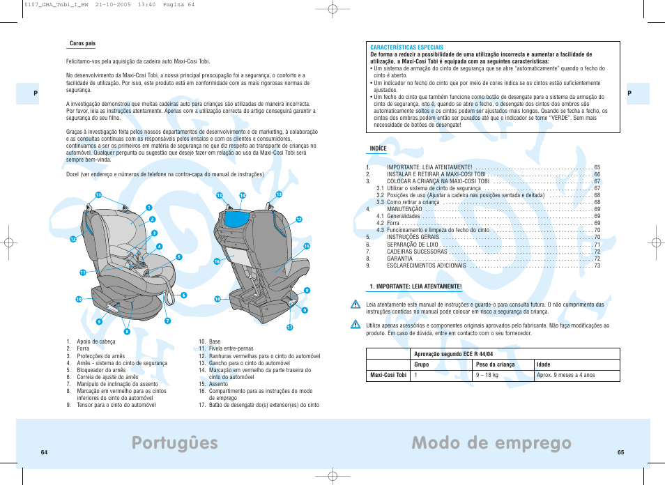 Modo de emprego, Portugûes | Maxi-Cosi Tobi User Manual | Page 36 / 41