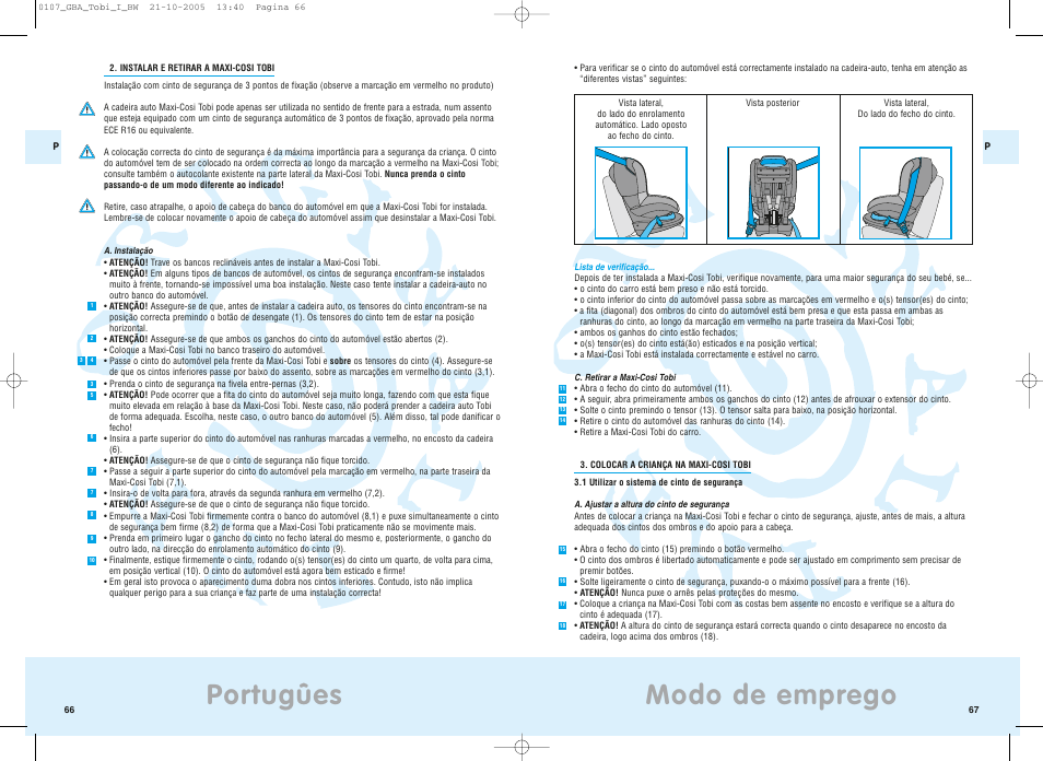 Modo de emprego, Portugûes | Maxi-Cosi Tobi User Manual | Page 37 / 41