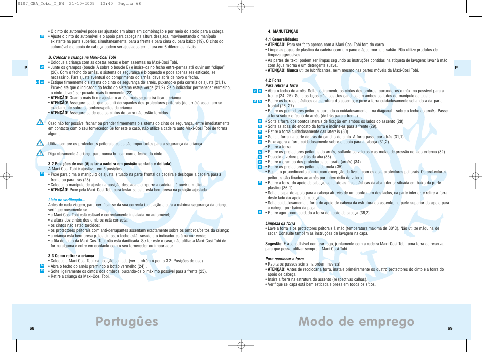 Modo de emprego, Portugûes | Maxi-Cosi Tobi User Manual | Page 38 / 41