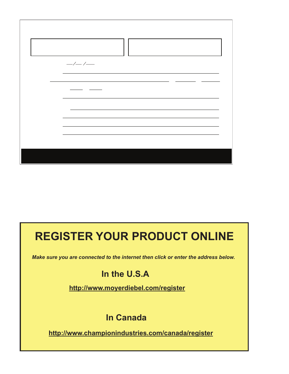 Register your product online, Important important, Product registration card | Moyer Diebel 501HT User Manual | Page 4 / 78