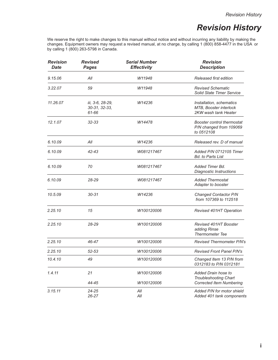 501iiv_31511, Revision history | Moyer Diebel 501HT User Manual | Page 5 / 78
