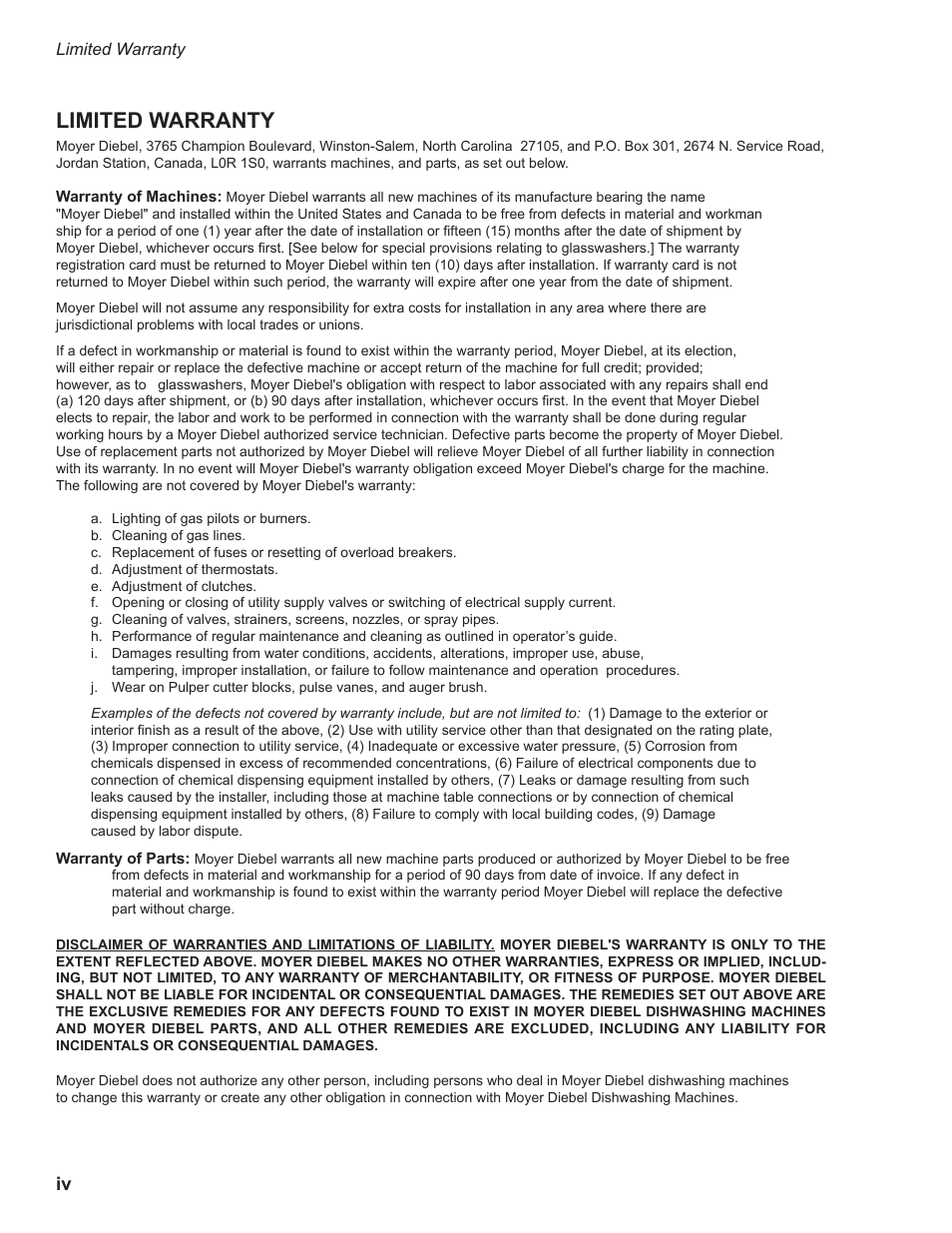 Limited warranty | Moyer Diebel 501HT User Manual | Page 8 / 78