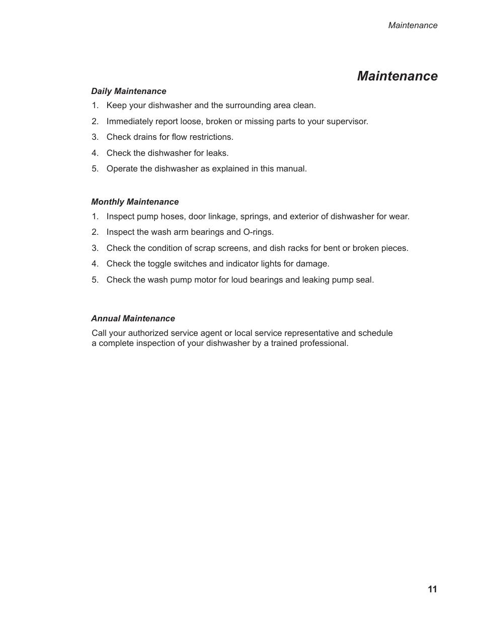 Maintenance, Cleaning schedule | Moyer Diebel 301HT M2 User Manual | Page 19 / 50