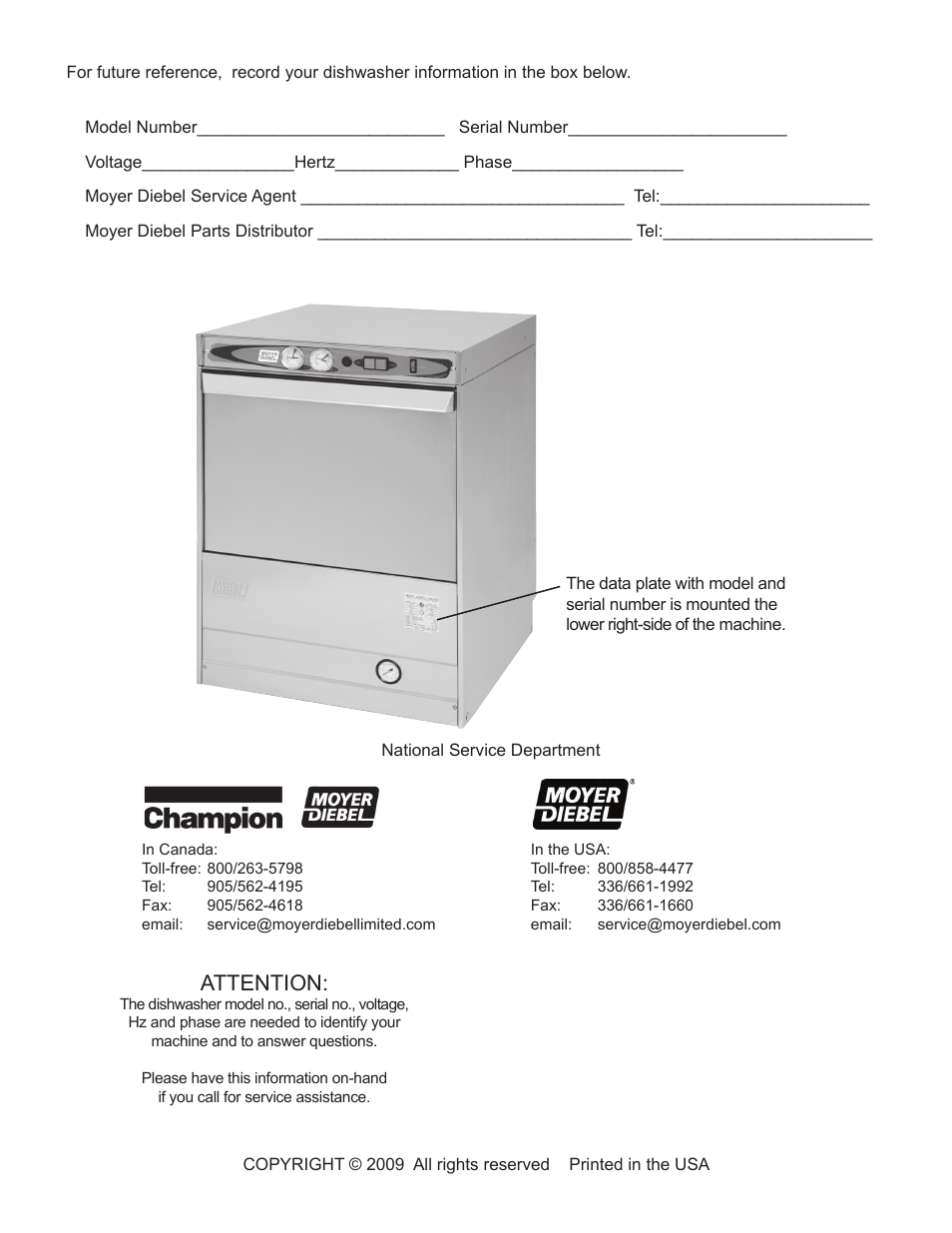 Attention | Moyer Diebel 301HT M2 User Manual | Page 2 / 50