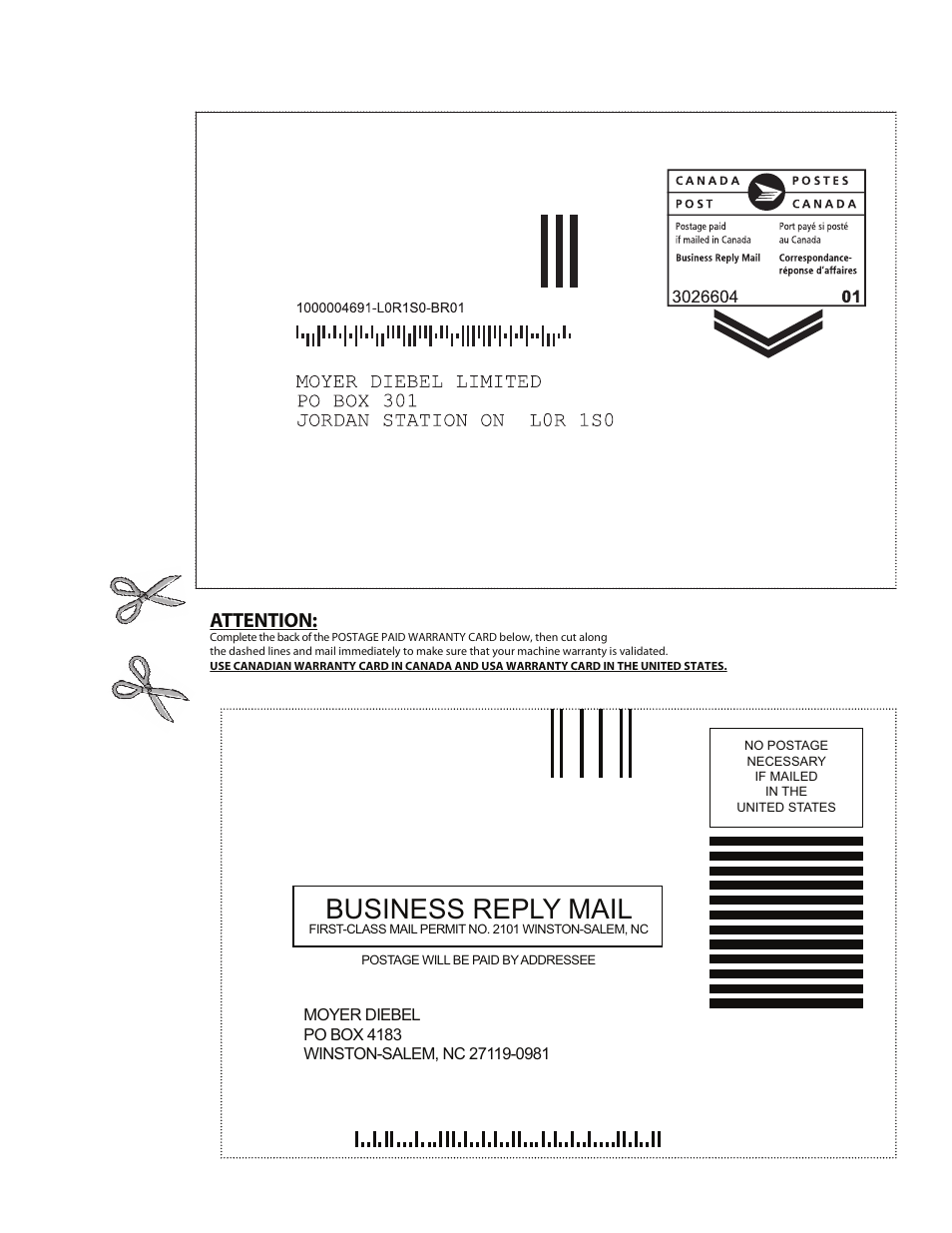 Business reply mail, Attention | Moyer Diebel 301HT M2 User Manual | Page 3 / 50