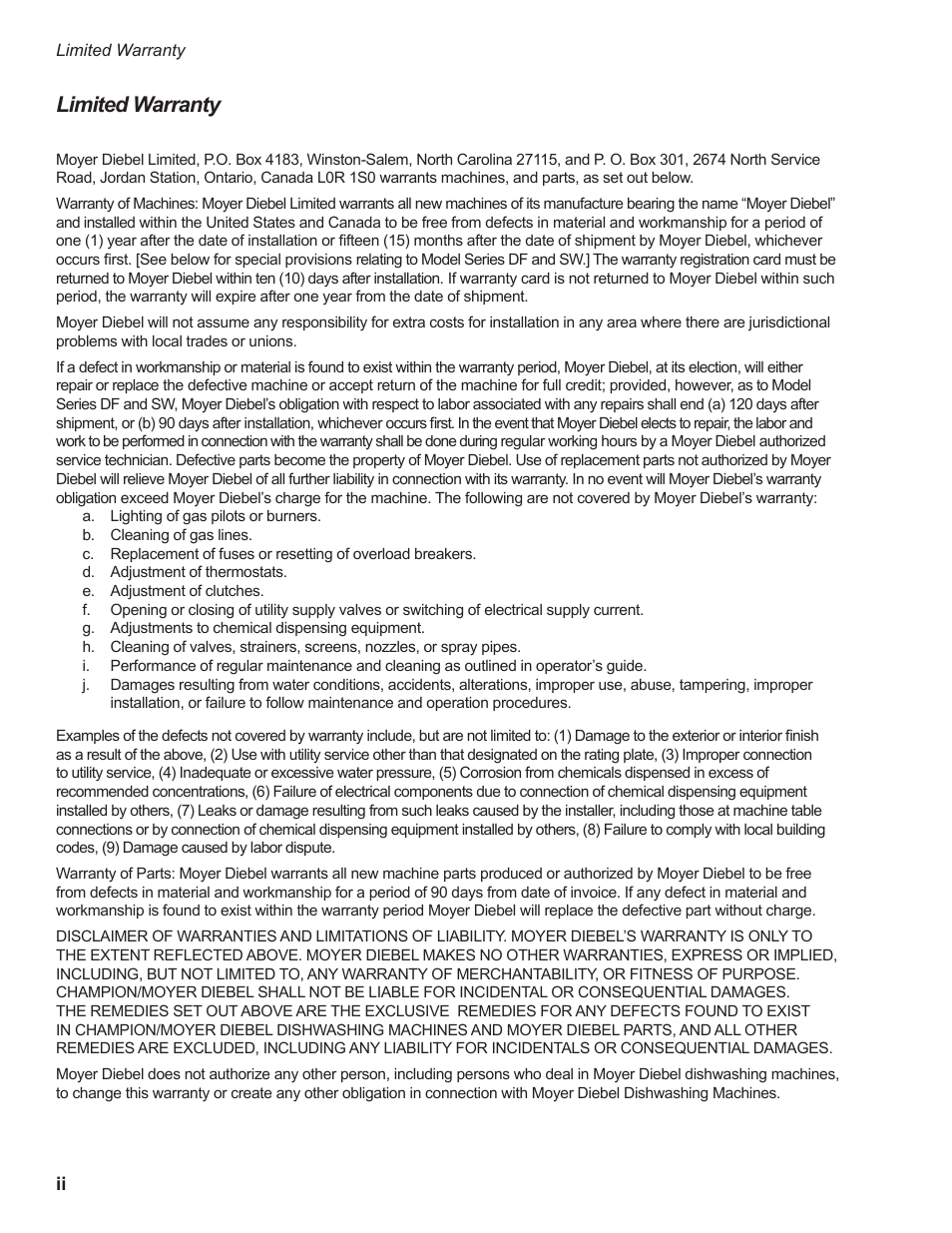 Limited warranty | Moyer Diebel 301HT M2 User Manual | Page 6 / 50
