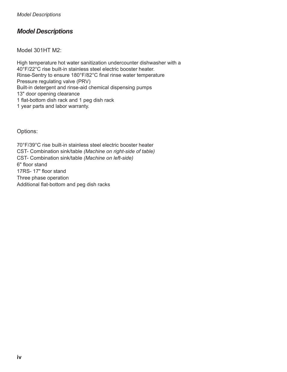 Model descriptions | Moyer Diebel 301HT M2 User Manual | Page 8 / 50