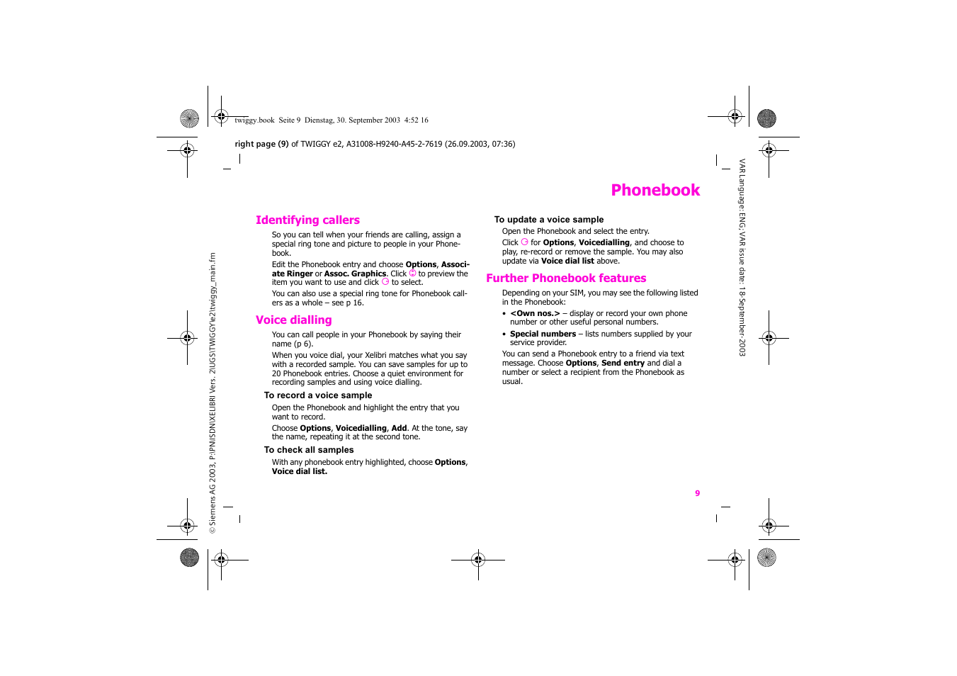 Phonebook | Siemens Xelibri 6 User Manual | Page 10 / 30