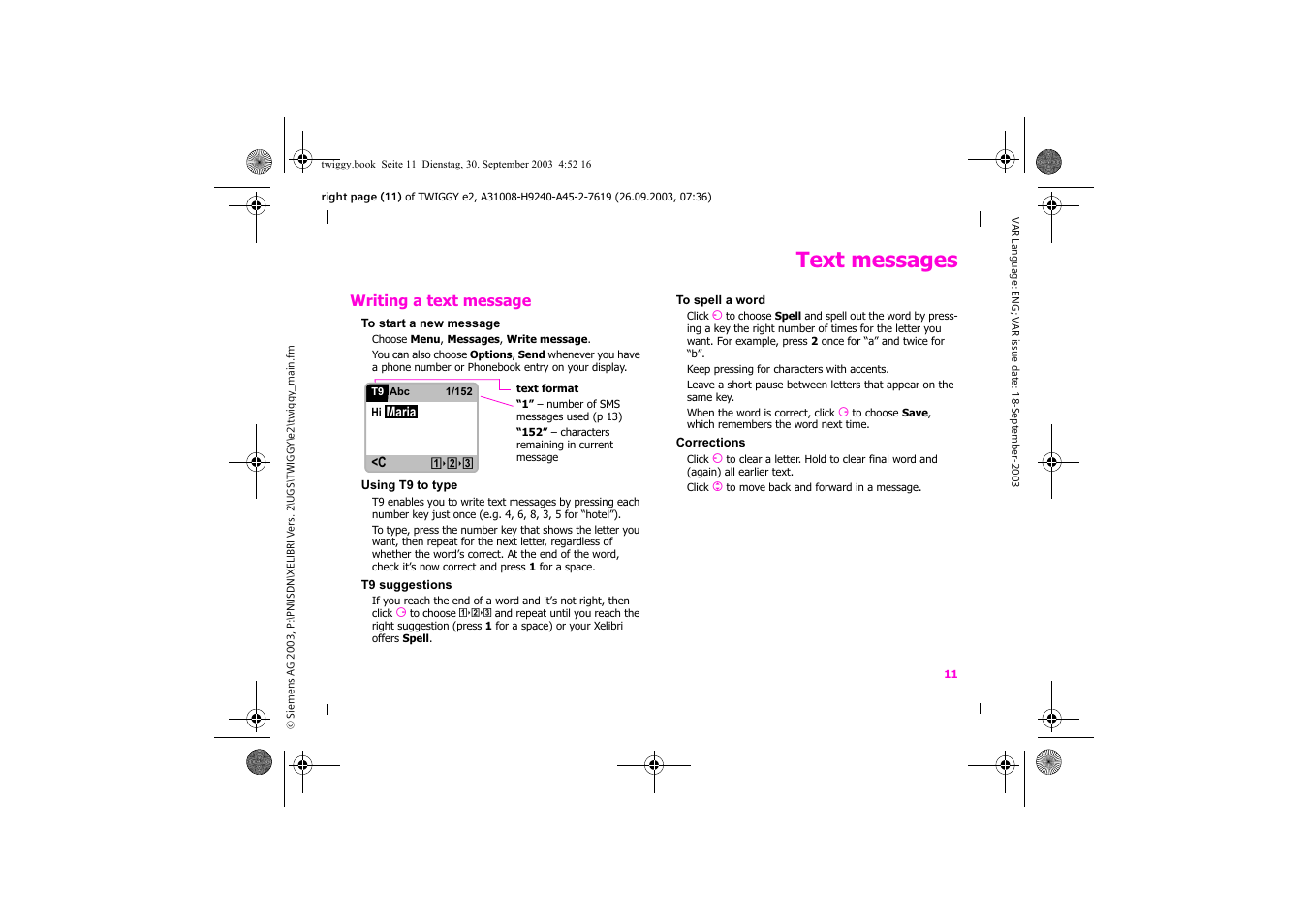 Text messages | Siemens Xelibri 6 User Manual | Page 12 / 30