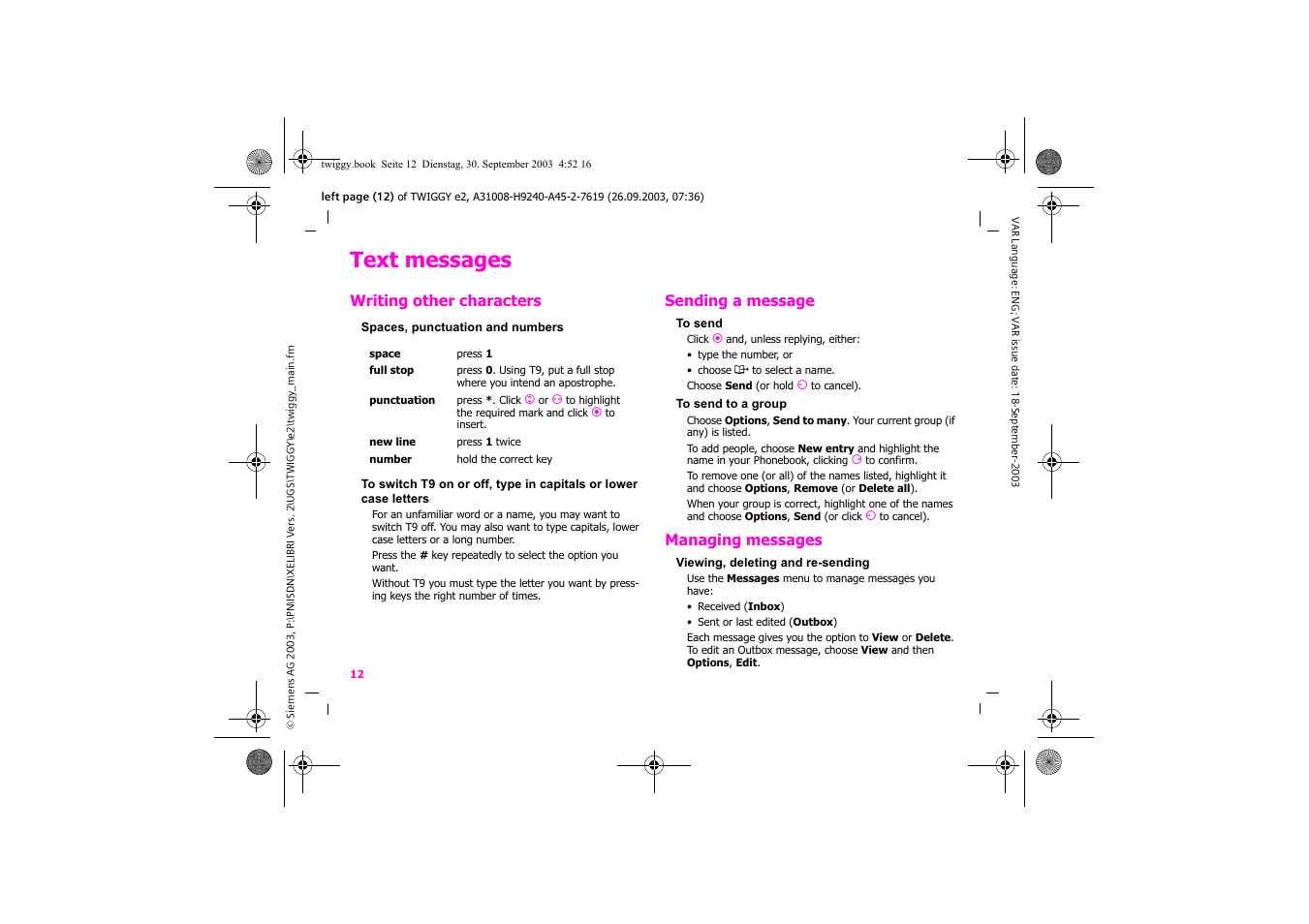 Text messages | Siemens Xelibri 6 User Manual | Page 13 / 30