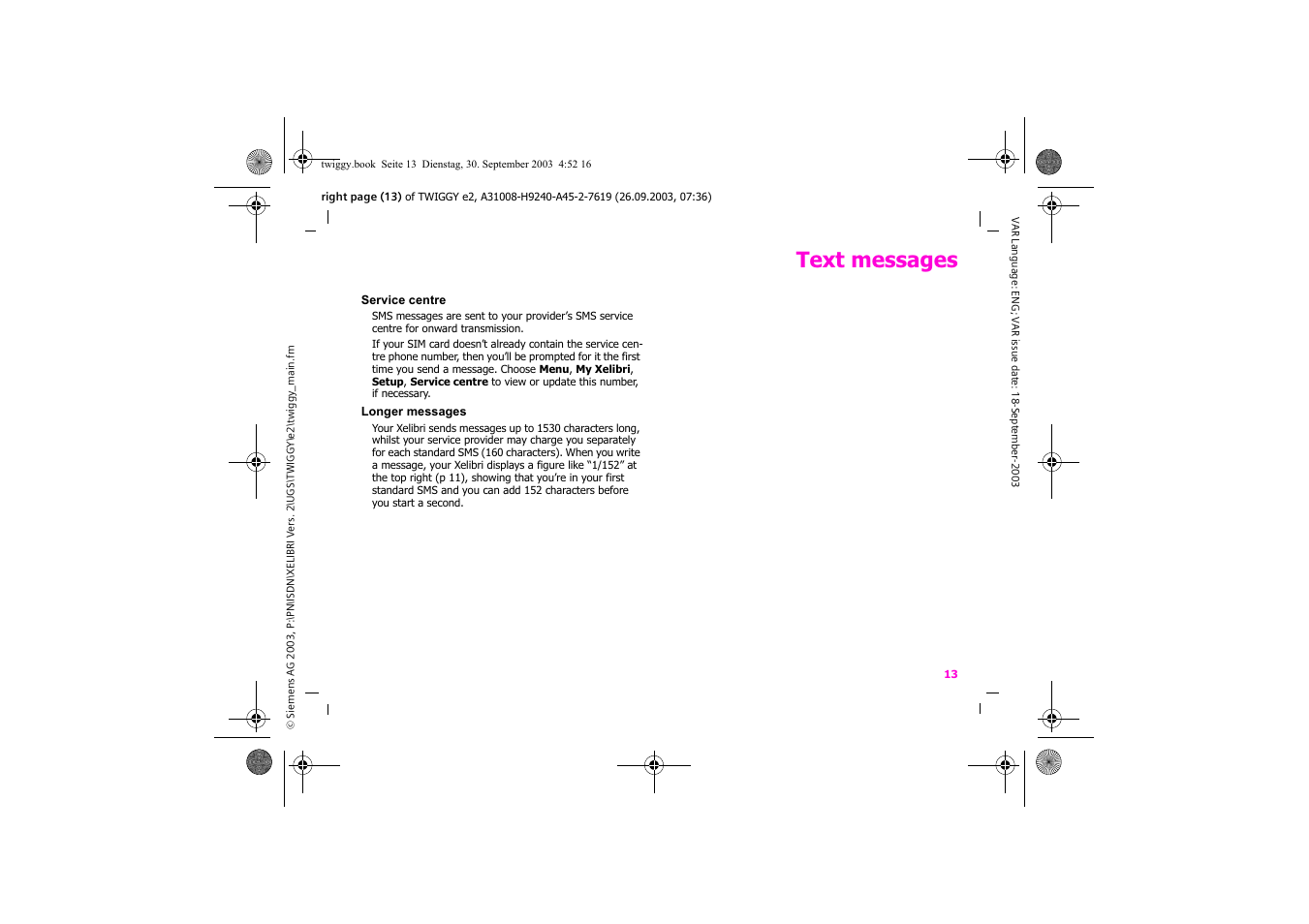 Text messages | Siemens Xelibri 6 User Manual | Page 14 / 30