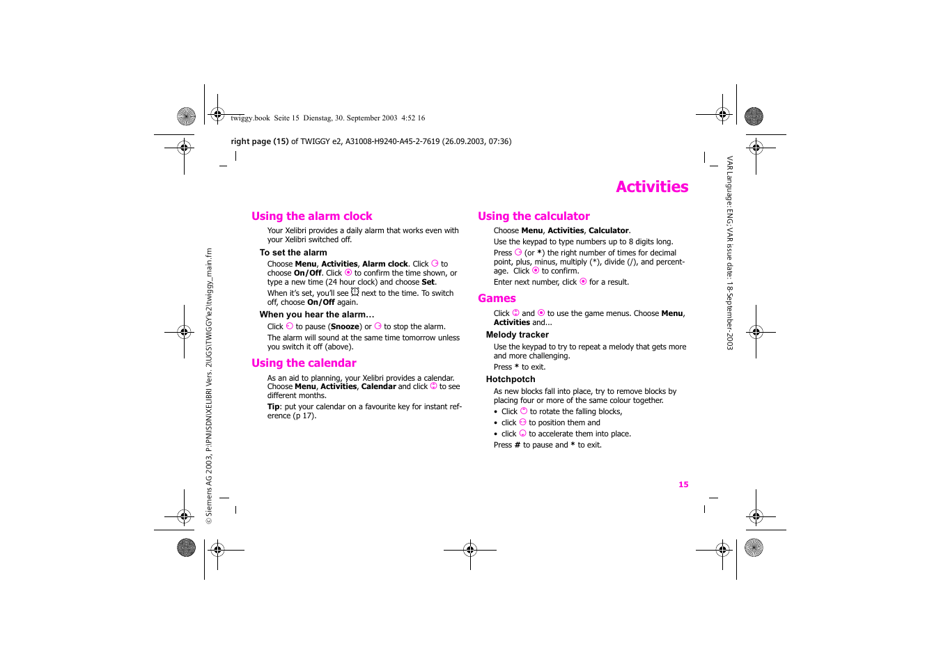 Activities | Siemens Xelibri 6 User Manual | Page 16 / 30