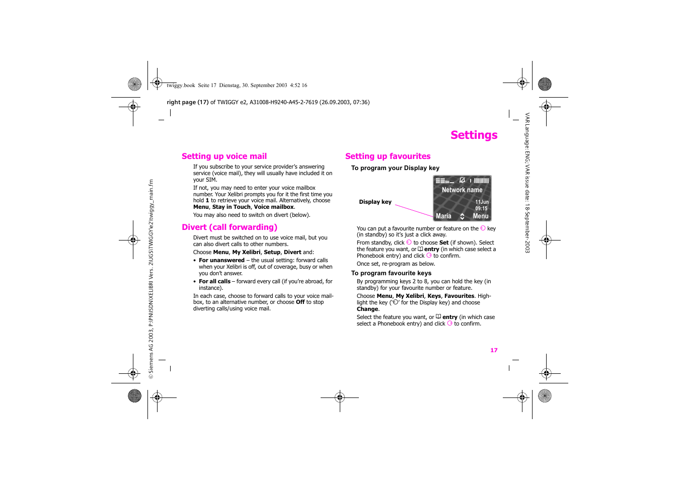 Settings | Siemens Xelibri 6 User Manual | Page 18 / 30