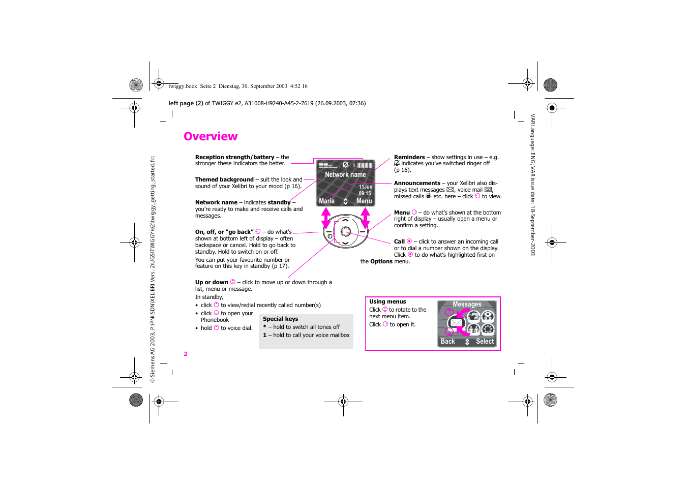 Overview | Siemens Xelibri 6 User Manual | Page 3 / 30