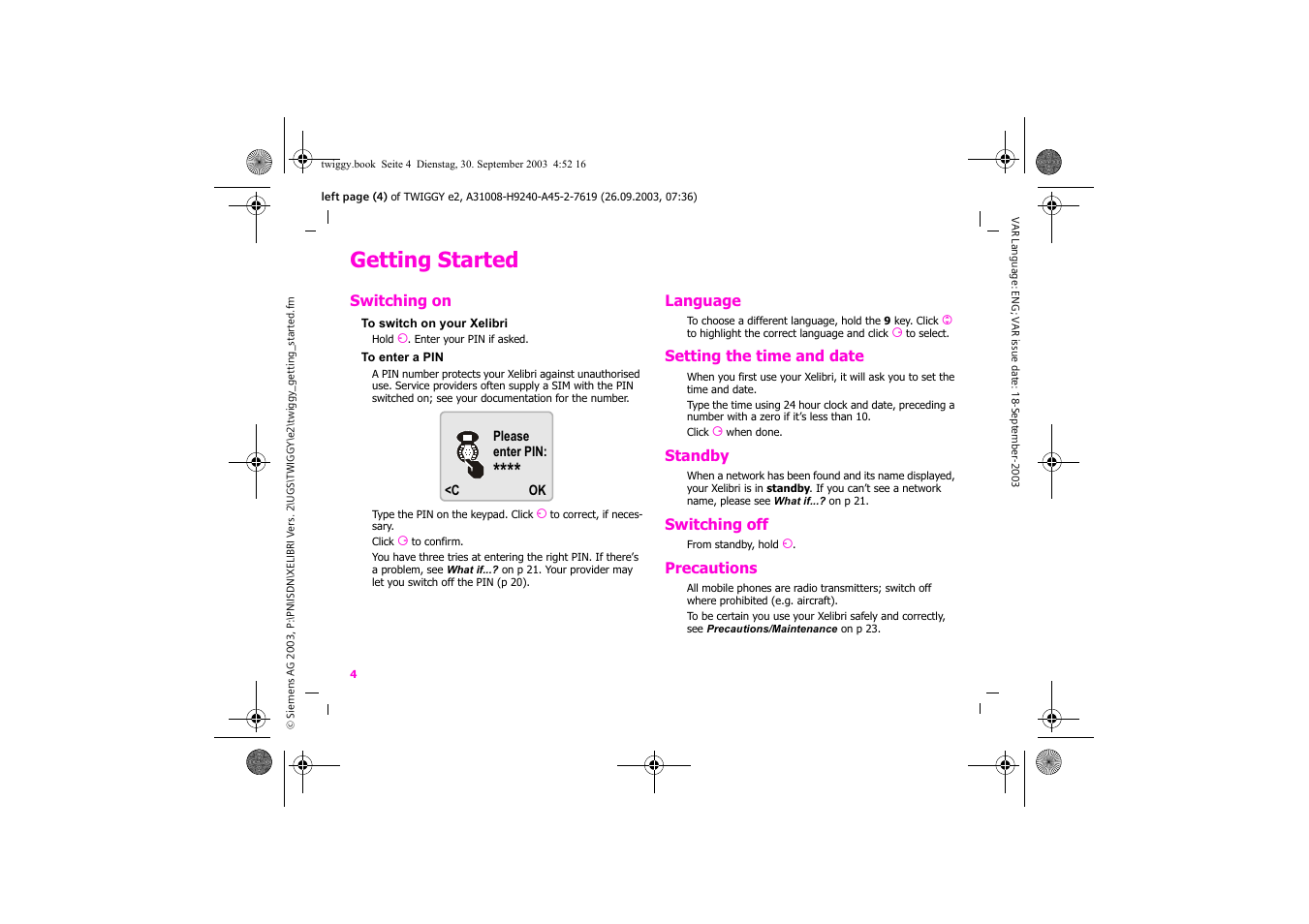 Getting started | Siemens Xelibri 6 User Manual | Page 5 / 30