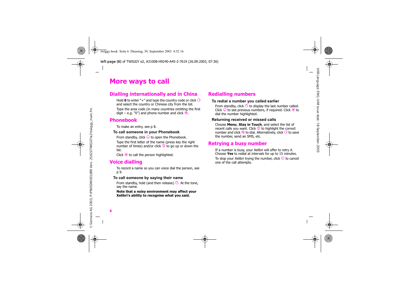 More ways to call | Siemens Xelibri 6 User Manual | Page 7 / 30