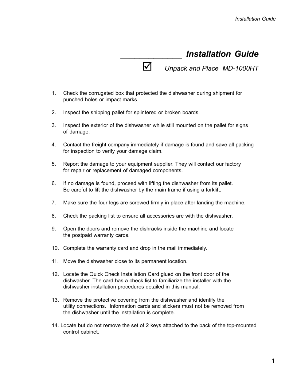 Installation guide | Moyer Diebel MD1000HT User Manual | Page 7 / 80