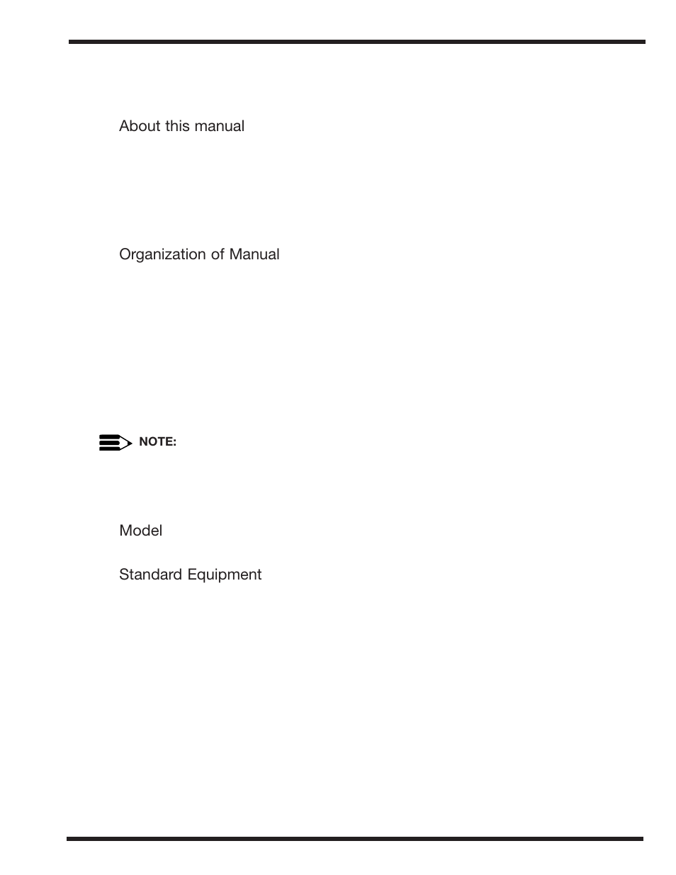General specifications, About this manual, Organization of manual | Model, Standard equipment | Moyer Diebel M-DH User Manual | Page 7 / 33