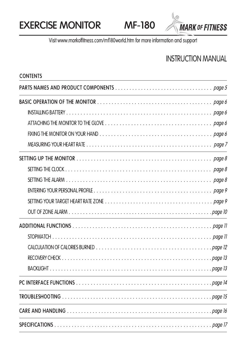 Mark Of Fitness MF-180 User Manual | 17 pages