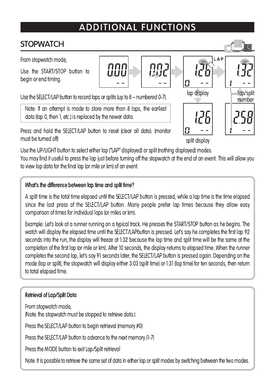 Ad dition al fu nc tio ns, Stopwatch | Mark Of Fitness MF-180 User Manual | Page 10 / 17