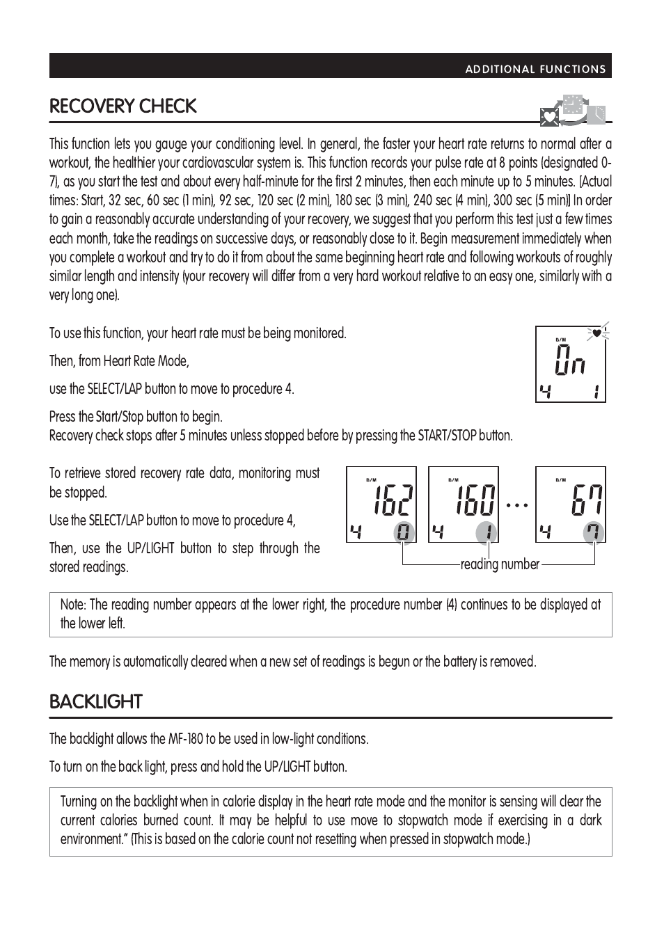 Recovery check backlight | Mark Of Fitness MF-180 User Manual | Page 12 / 17