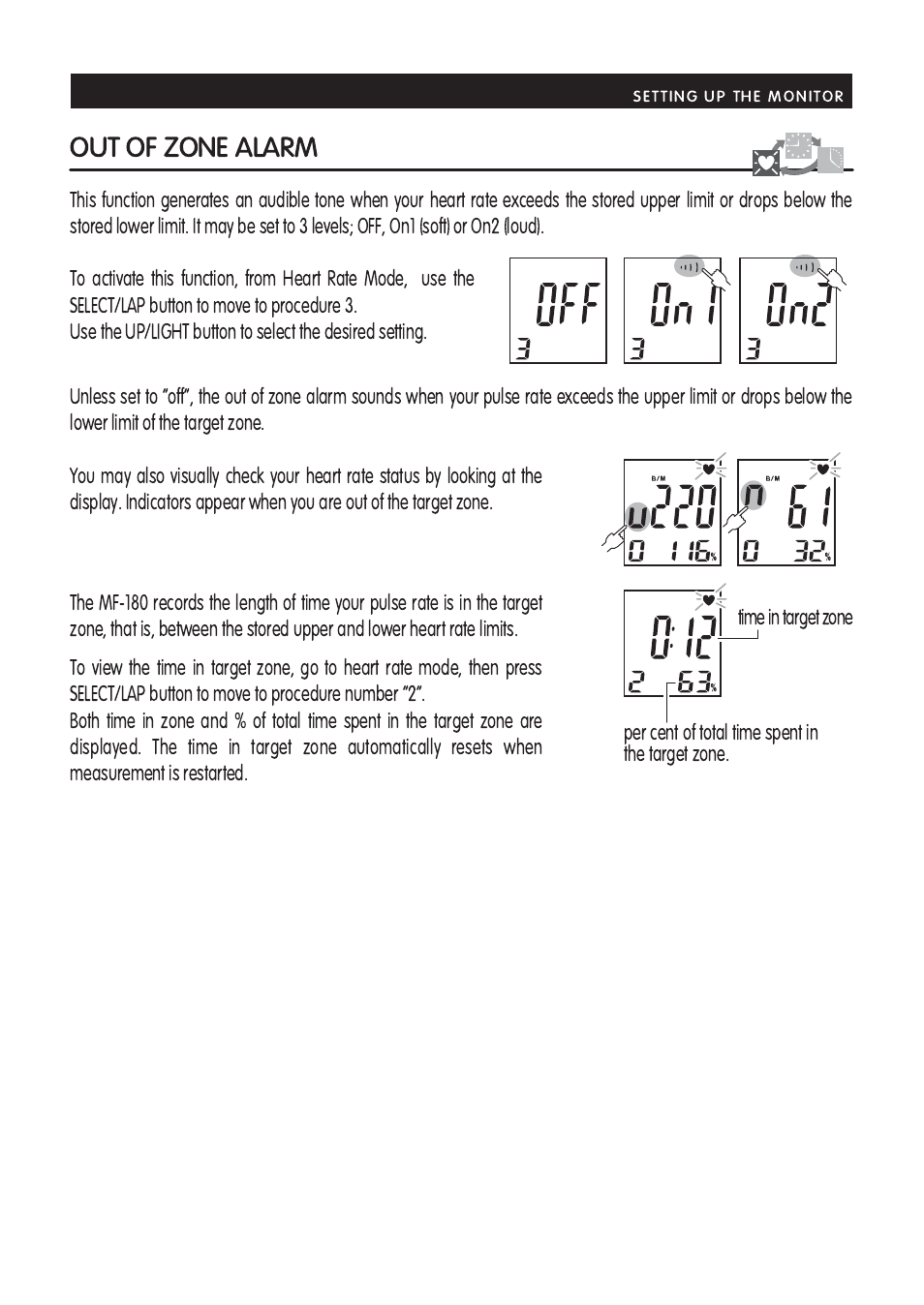 Out of zone alarm | Mark Of Fitness MF-180 User Manual | Page 9 / 17