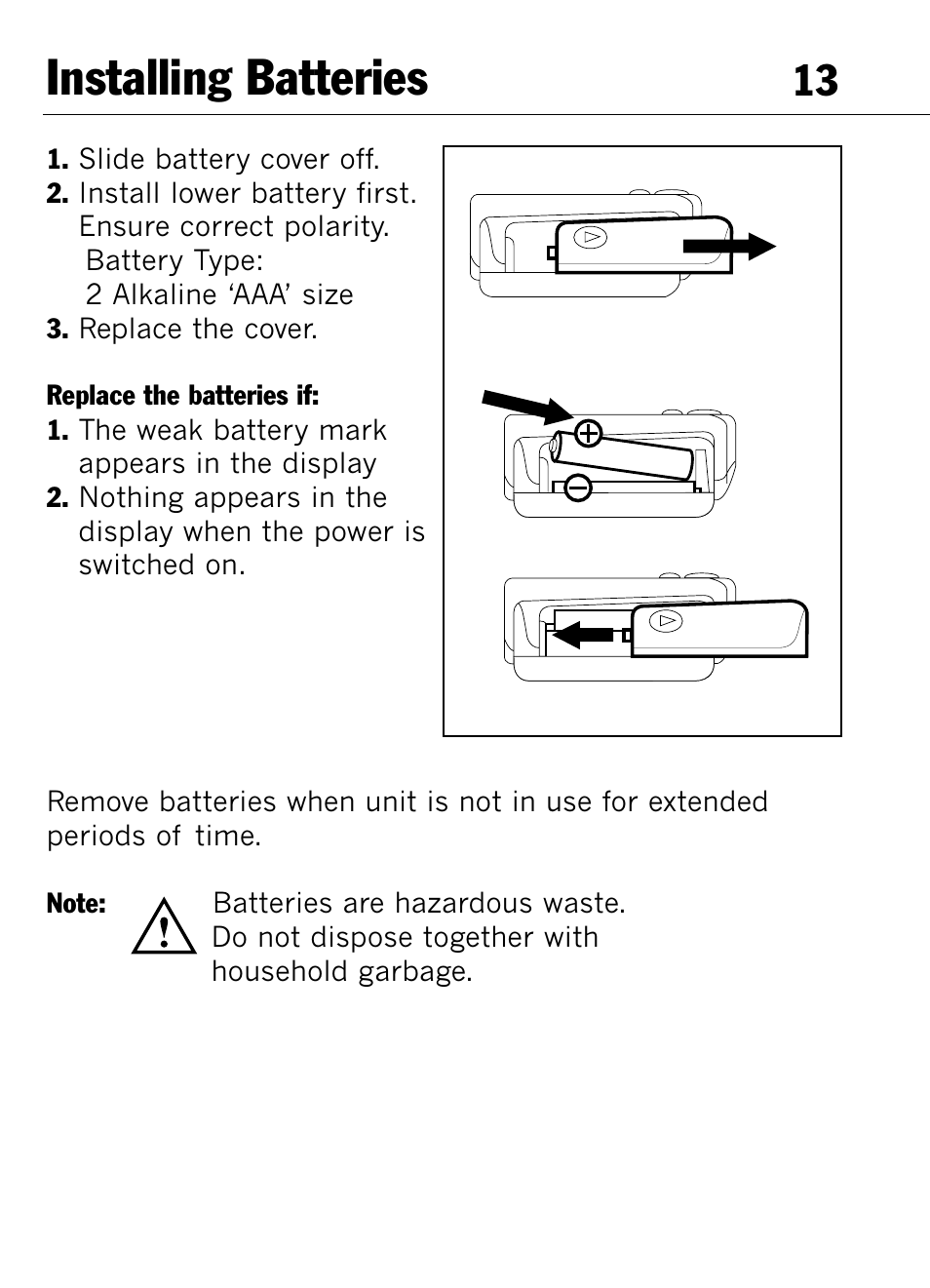 Installing batteries | Mark Of Fitness 1140 User Manual | Page 13 / 31