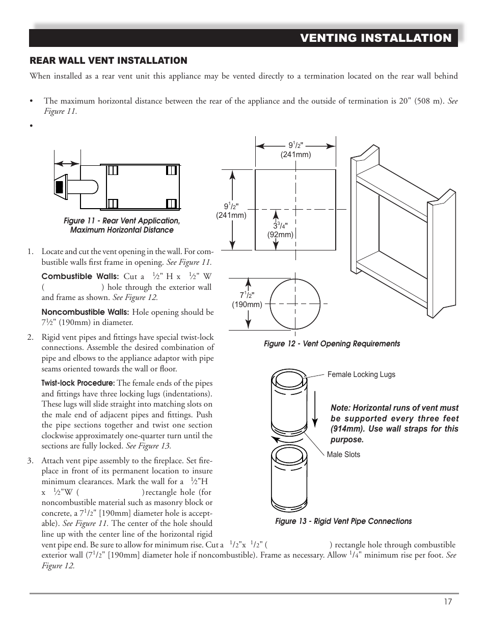 Venting installation | Mastic Spark Modern Fires 91P User Manual | Page 17 / 42