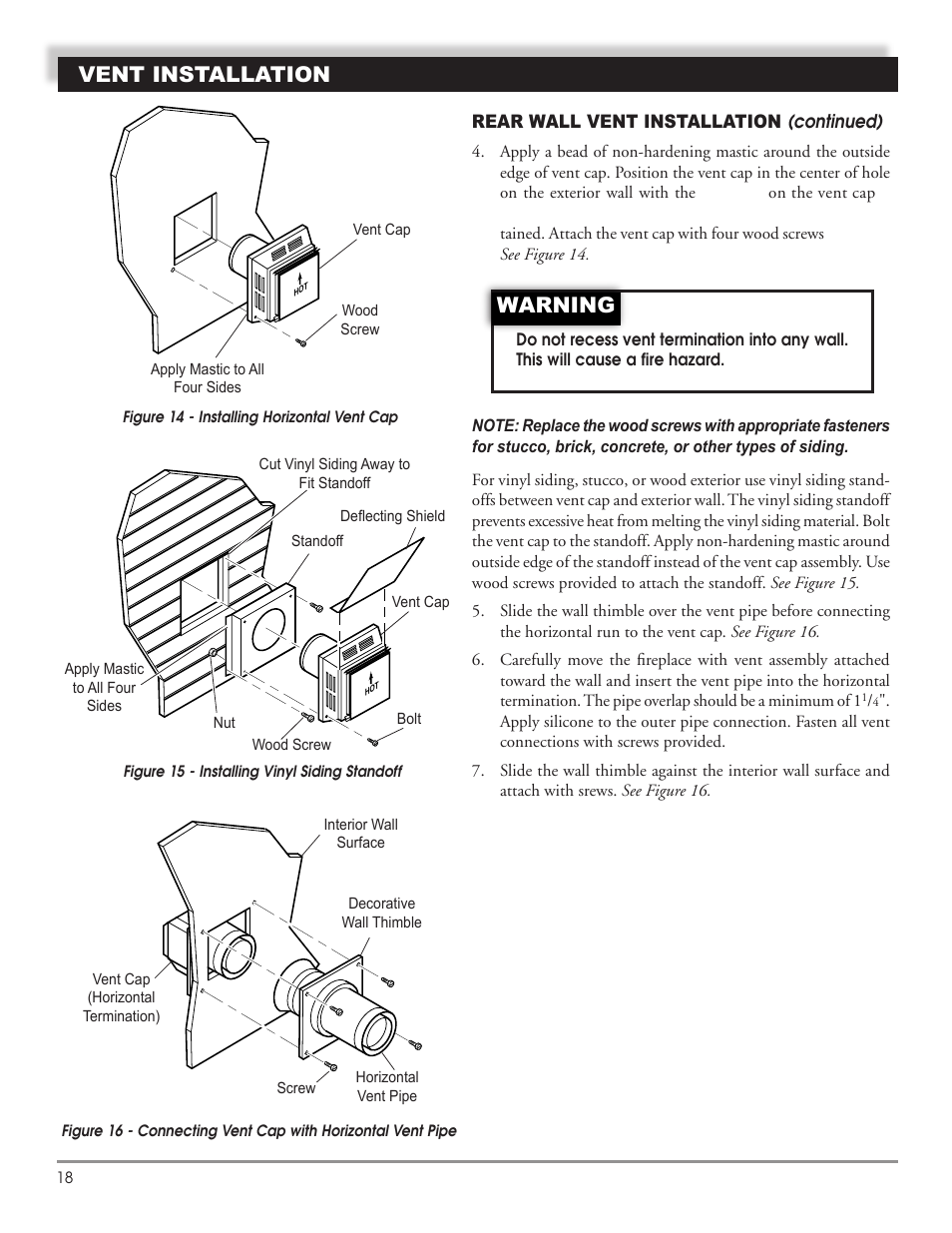 Vent installation, Warning | Mastic Spark Modern Fires 91P User Manual | Page 18 / 42