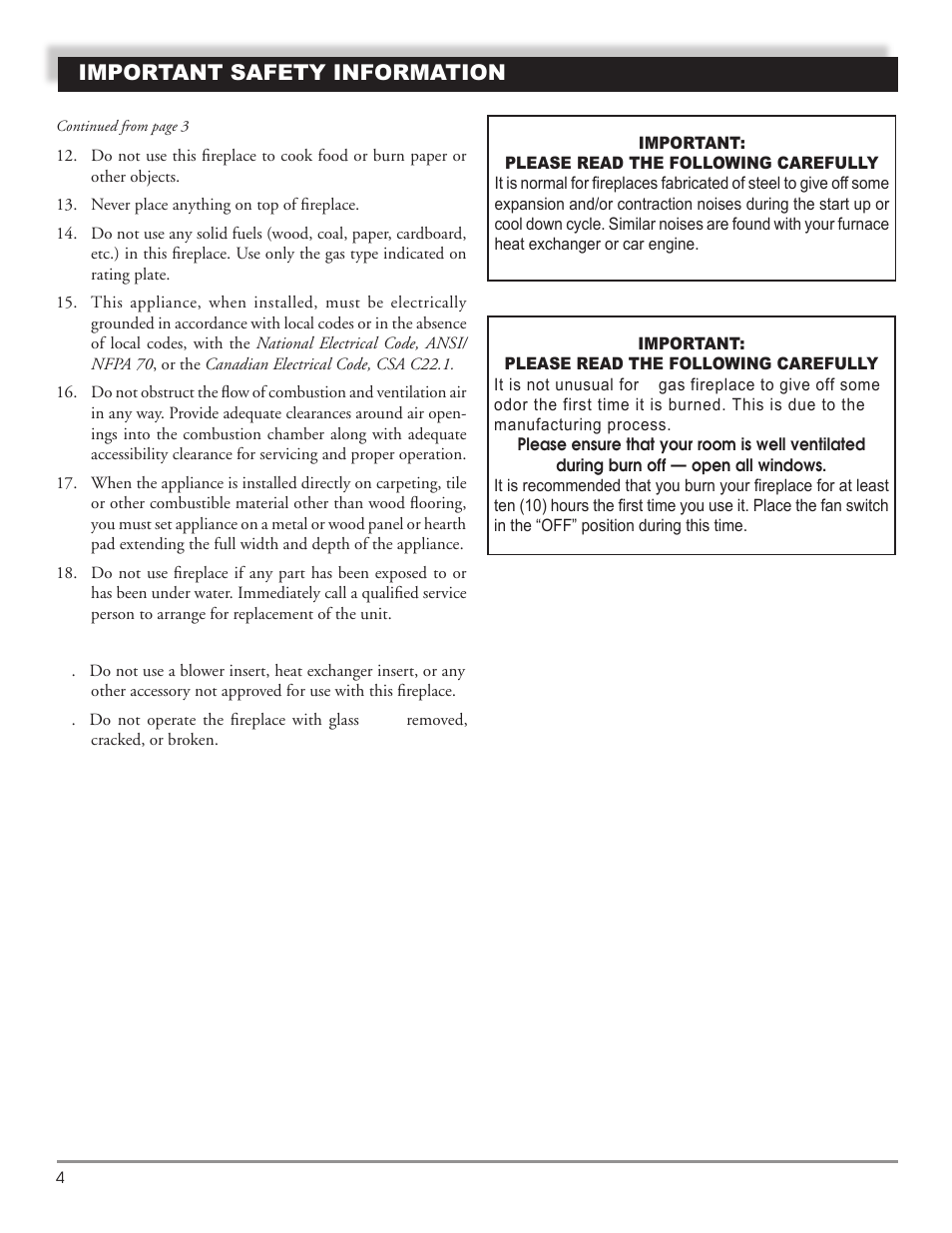 Important safety information | Mastic Spark Modern Fires 91P User Manual | Page 4 / 42