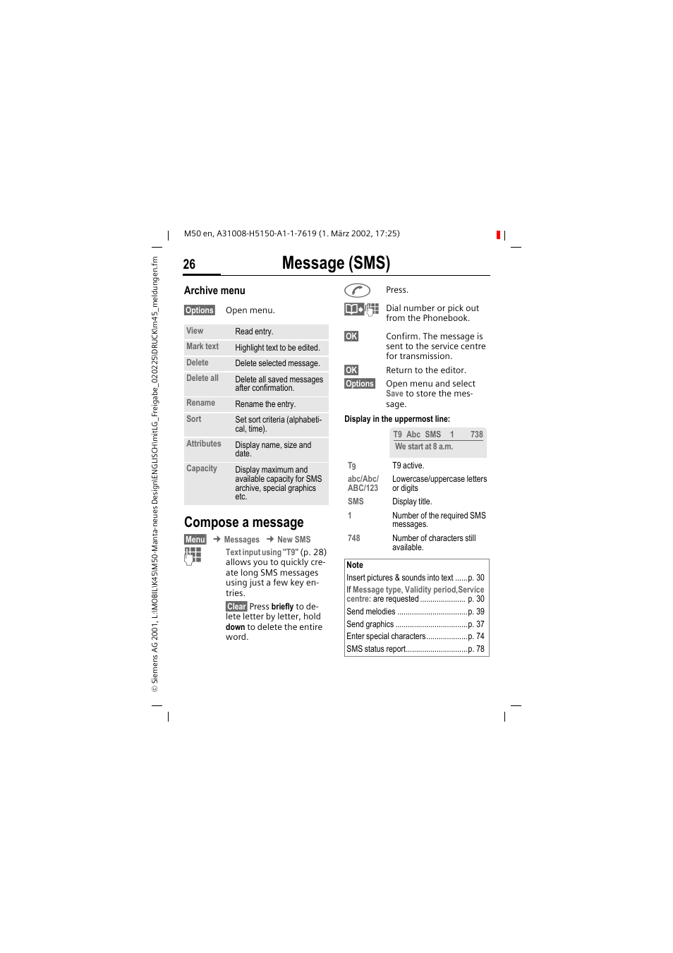 Message (sms), Compose a message | Siemens M50 User Manual | Page 28 / 96