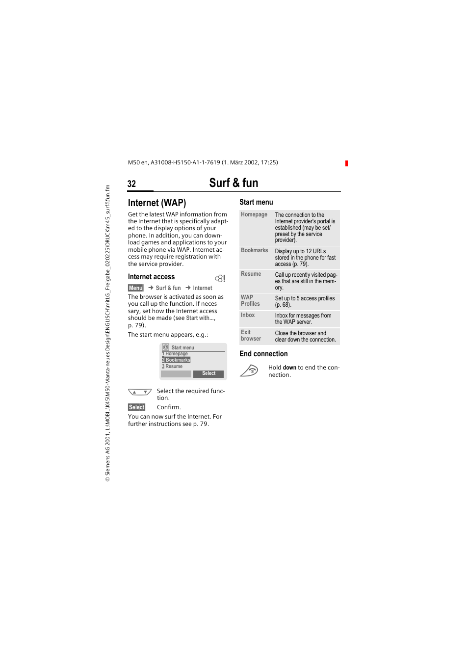 Surf & fun, Internet (wap) | Siemens M50 User Manual | Page 34 / 96