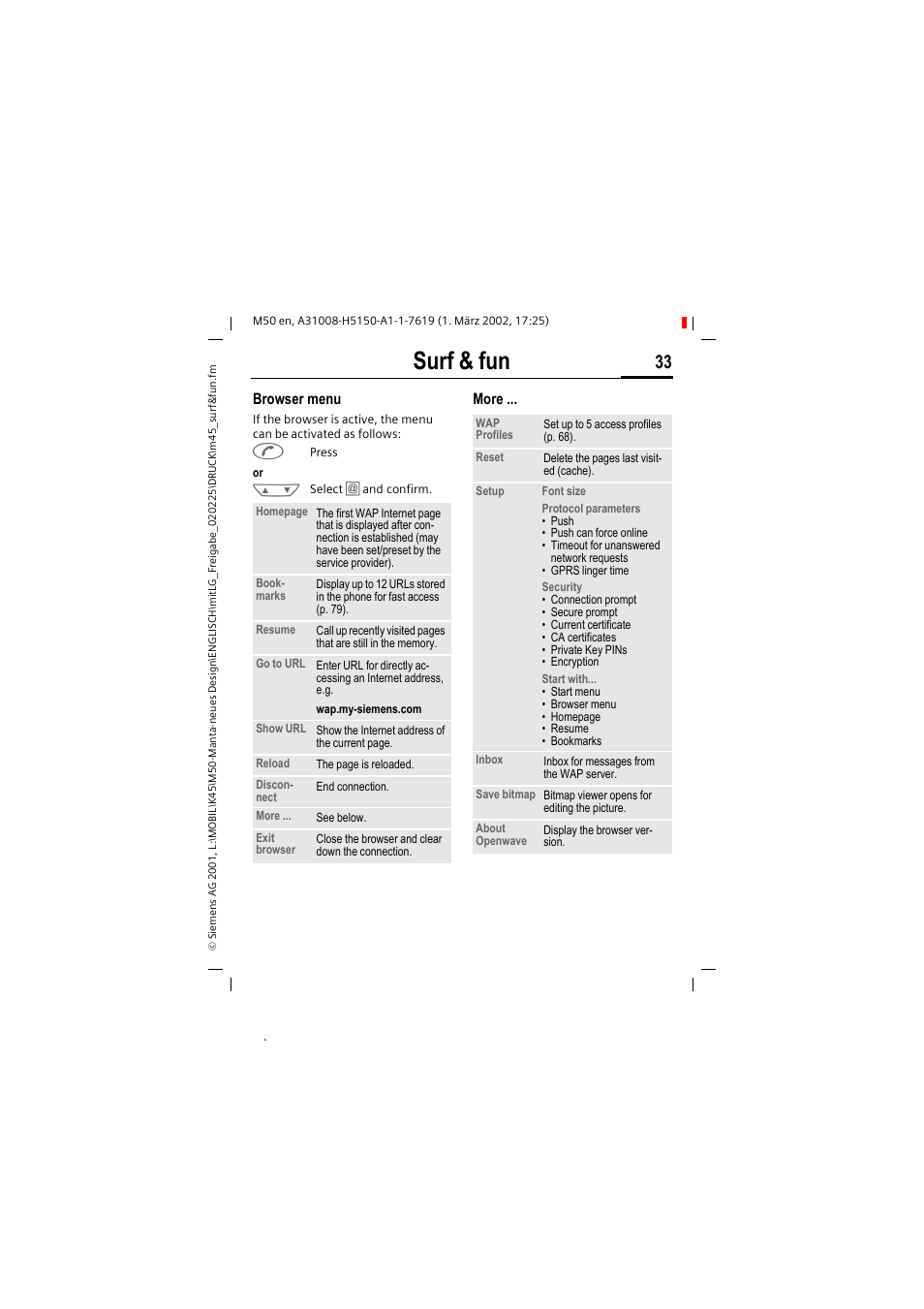 Surf & fun | Siemens M50 User Manual | Page 35 / 96