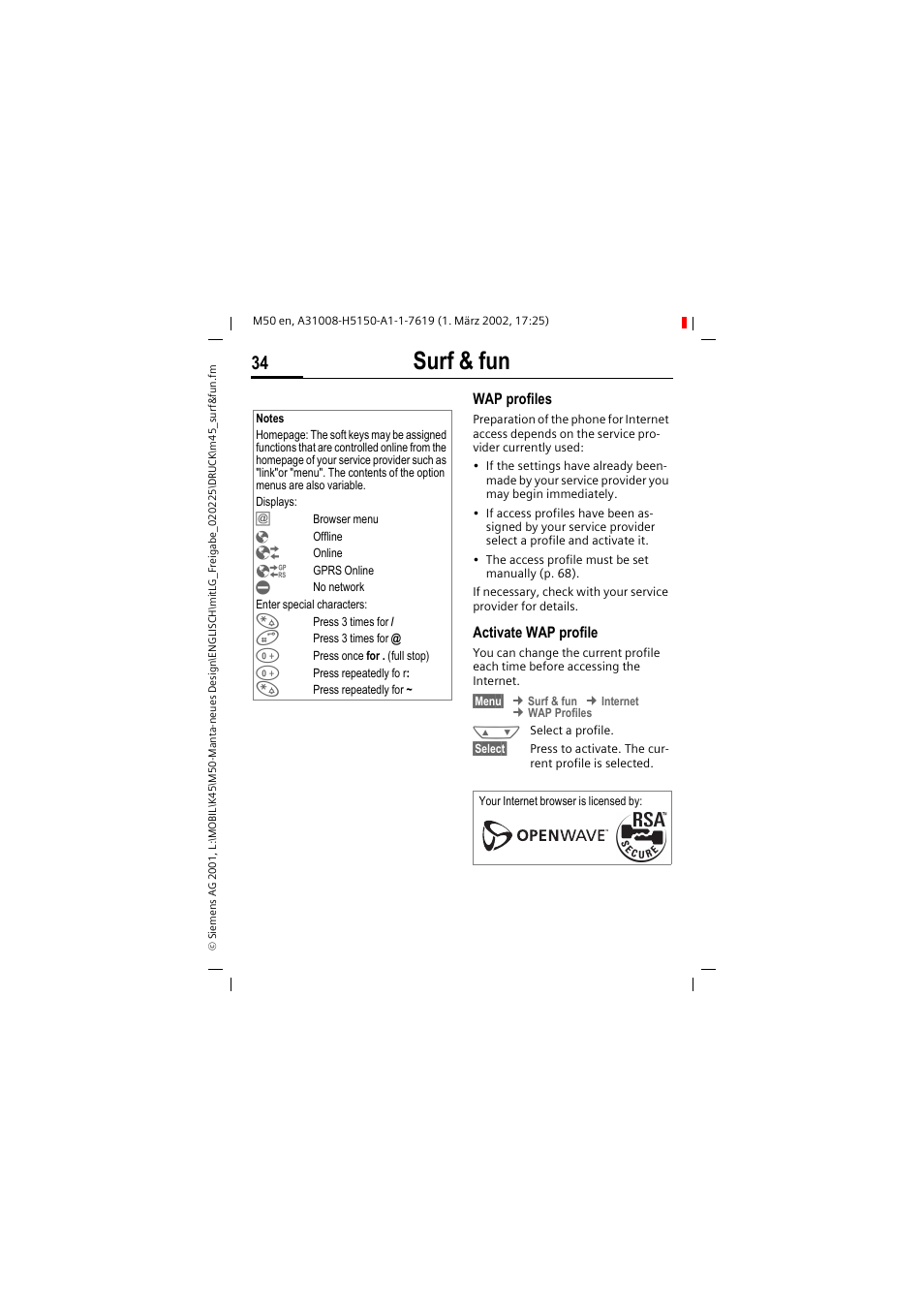 Surf & fun | Siemens M50 User Manual | Page 36 / 96