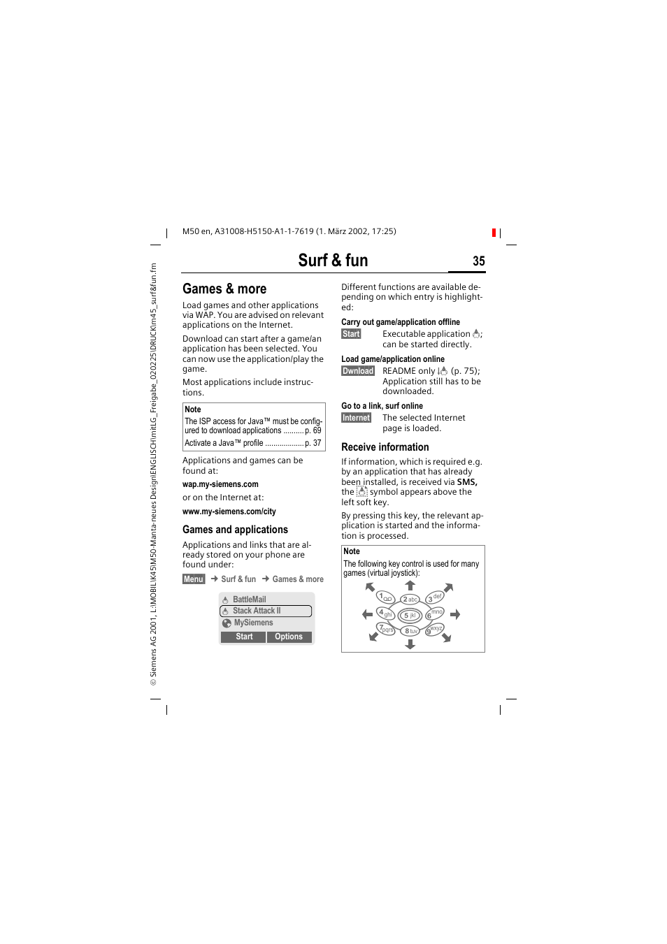 Surf & fun, Games & more | Siemens M50 User Manual | Page 37 / 96