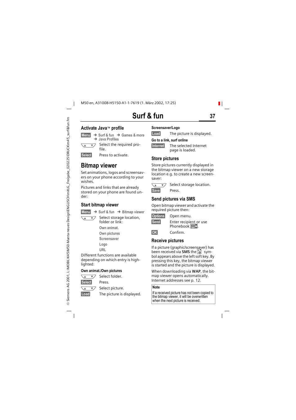 Surf & fun, Bitmap viewer | Siemens M50 User Manual | Page 39 / 96