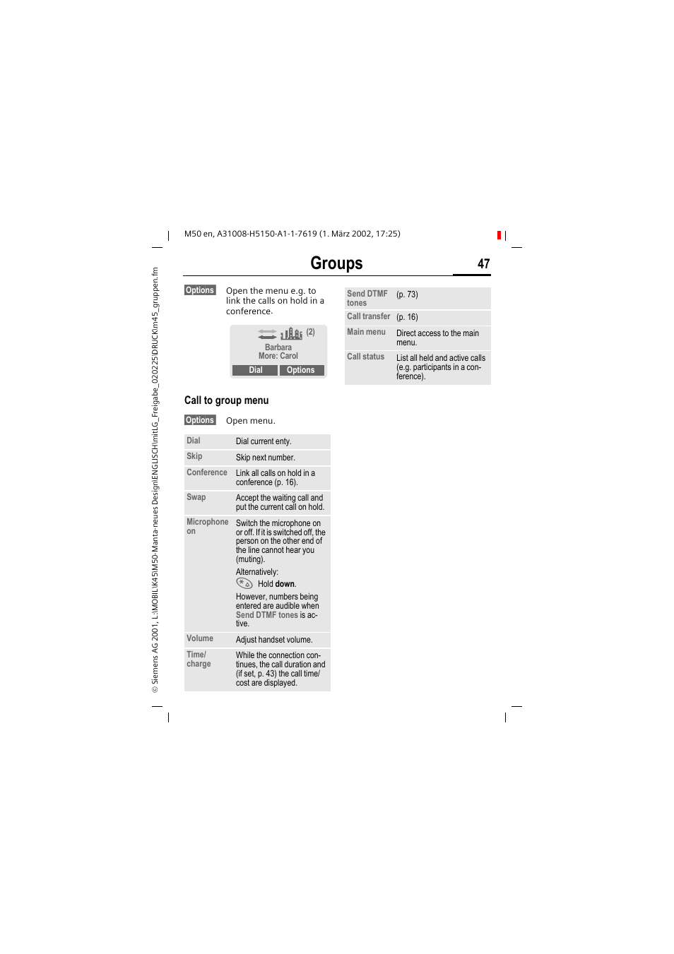 Groups | Siemens M50 User Manual | Page 49 / 96