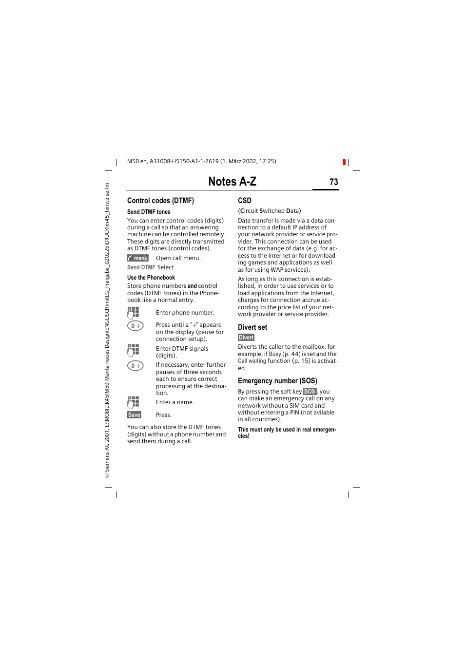Siemens M50 User Manual | Page 75 / 96