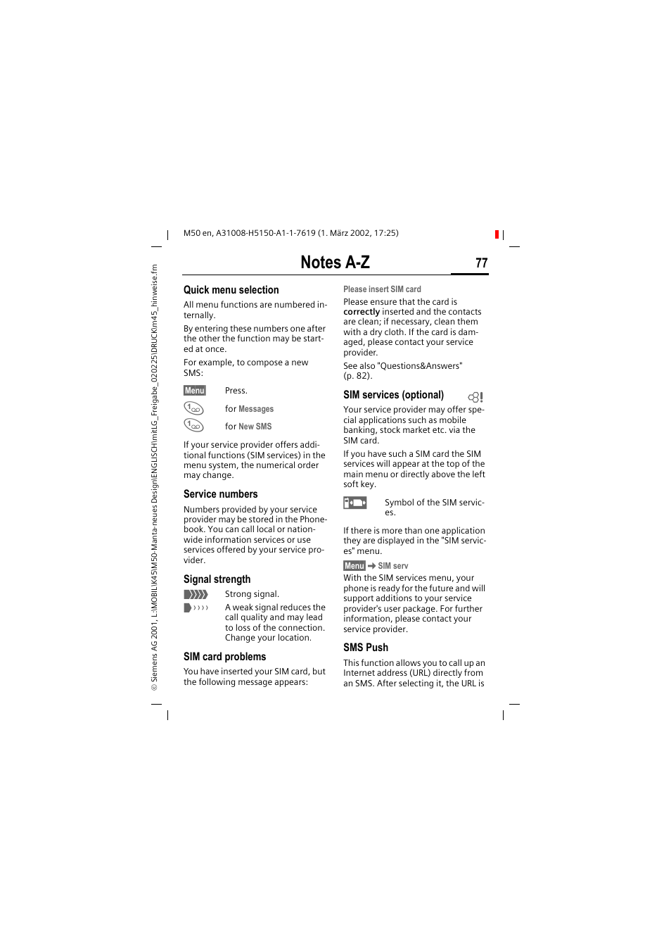 Siemens M50 User Manual | Page 79 / 96