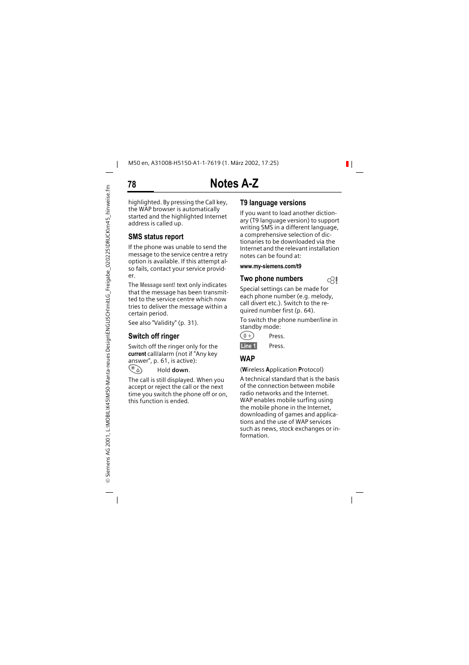 Siemens M50 User Manual | Page 80 / 96
