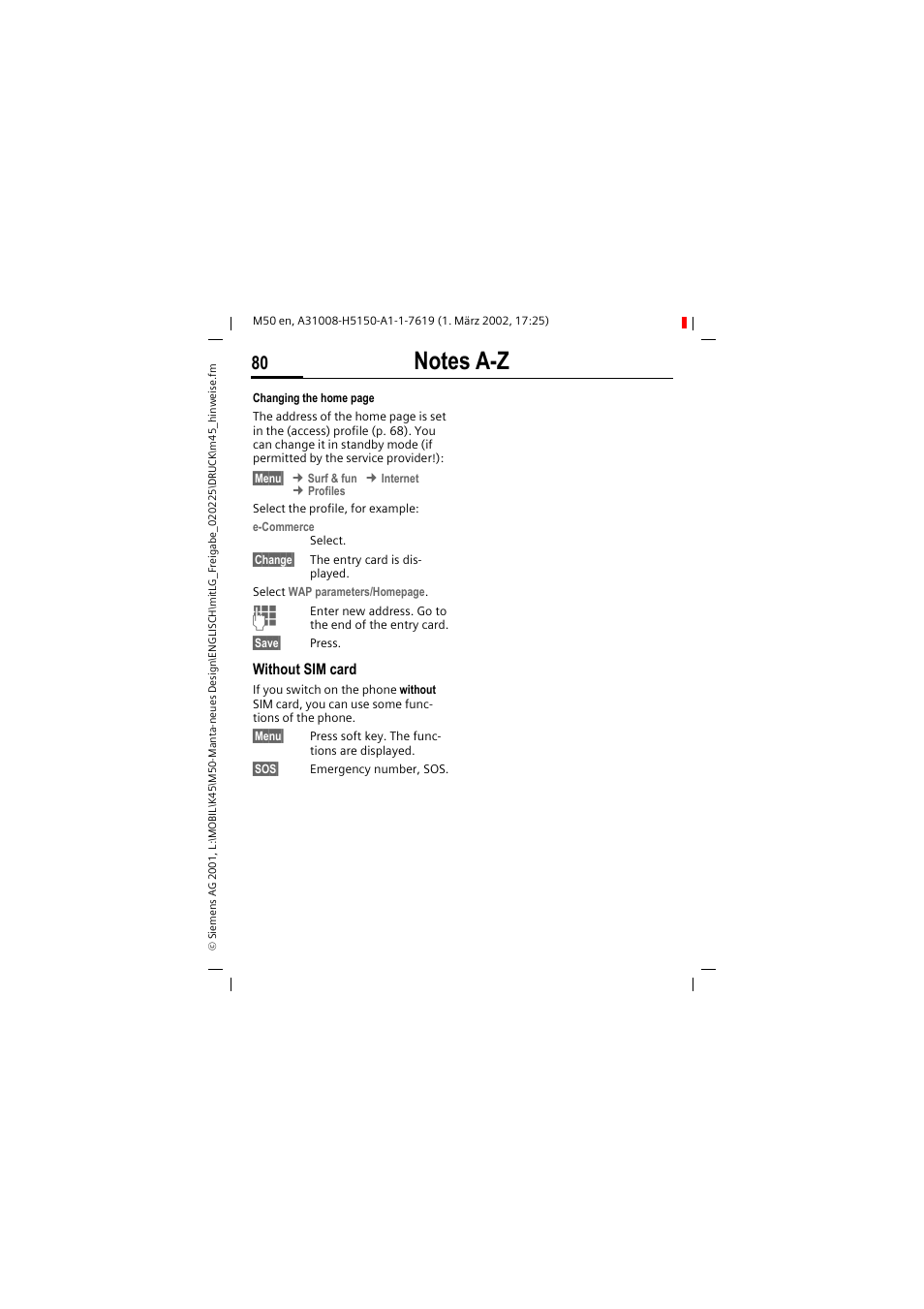 Siemens M50 User Manual | Page 82 / 96