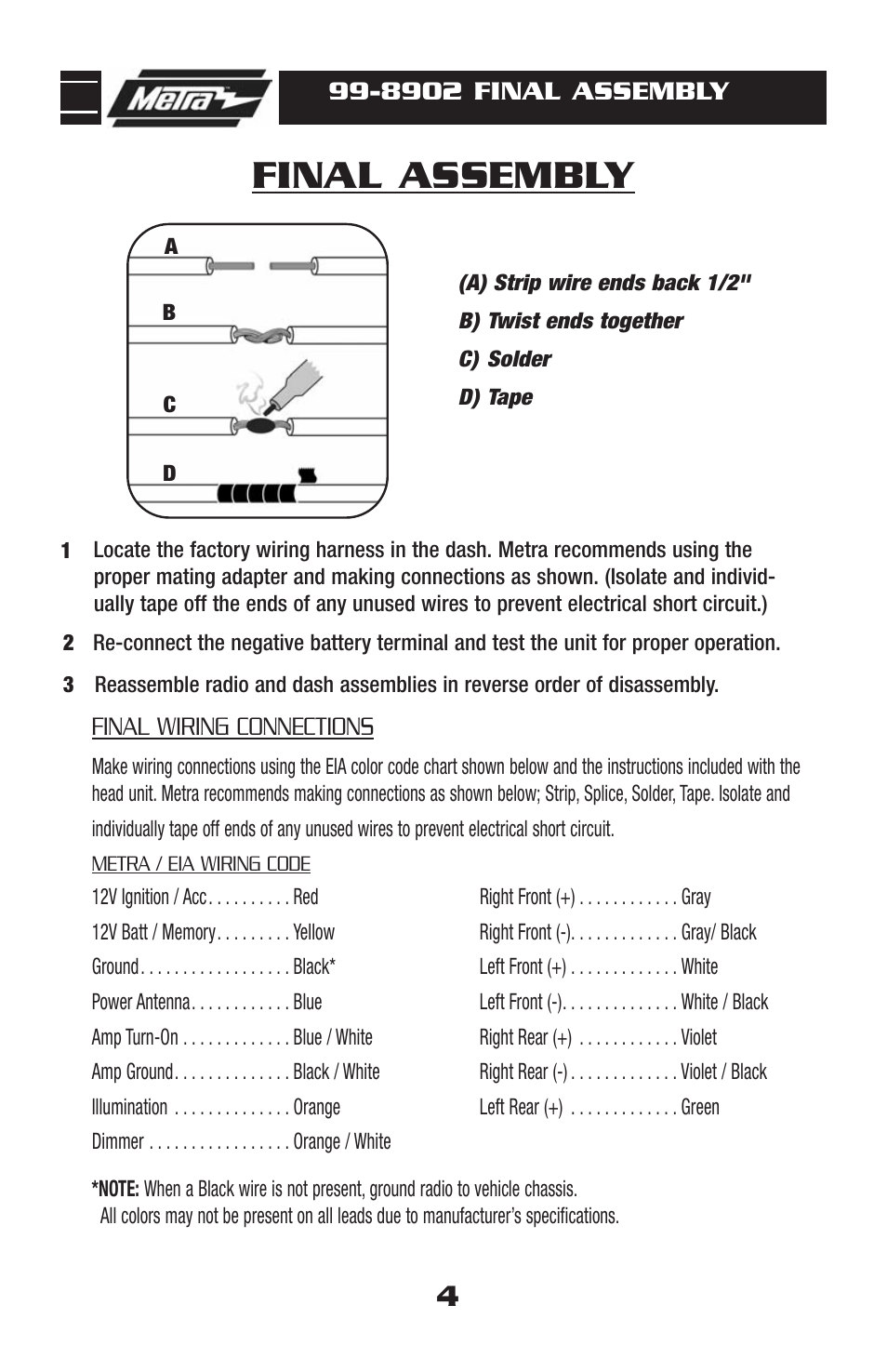 Final assembly | Metra Electronics Car Stereo System User Manual | Page 6 / 8