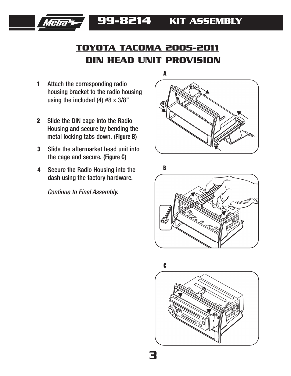 Din head unit provision, Kit assembly | Metra Electronics 99-8214TB User Manual | Page 5 / 12