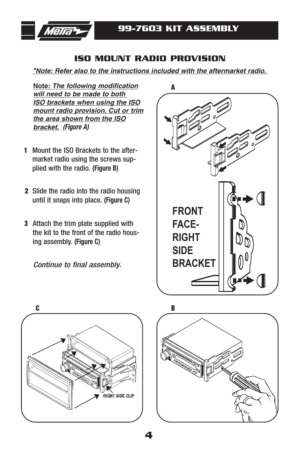Front face- right side bracket | Metra Electronics METRA 99-7603 User Manual | Page 6 / 12